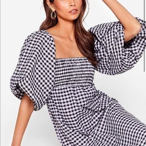 Nasty Gal Gingham Puff Sleeve Oversize Smock Dress